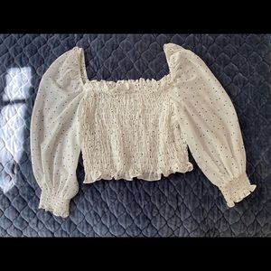 H&M crop white and black dots blouse